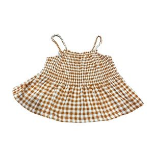 SO Brown and White Gingham Smocked Peplum Tank Top